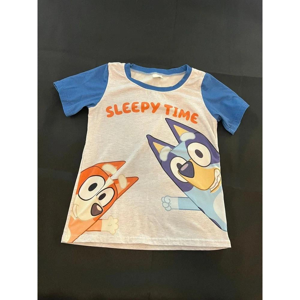 Bluey Bingo Sleepy Time Pajama‎ Set Boys Girls Blue Grey Shorts Tee 2PC
